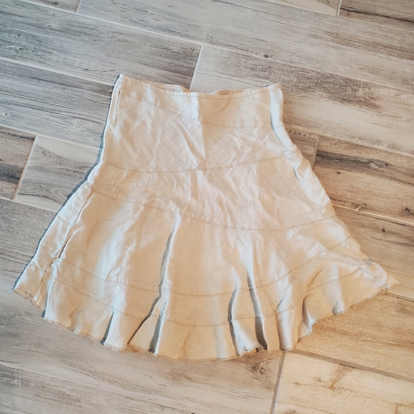 DKNY Beige Linen Y2K A Line Flare Skirt 8P Petite Side Zip - Picture 1 of 7